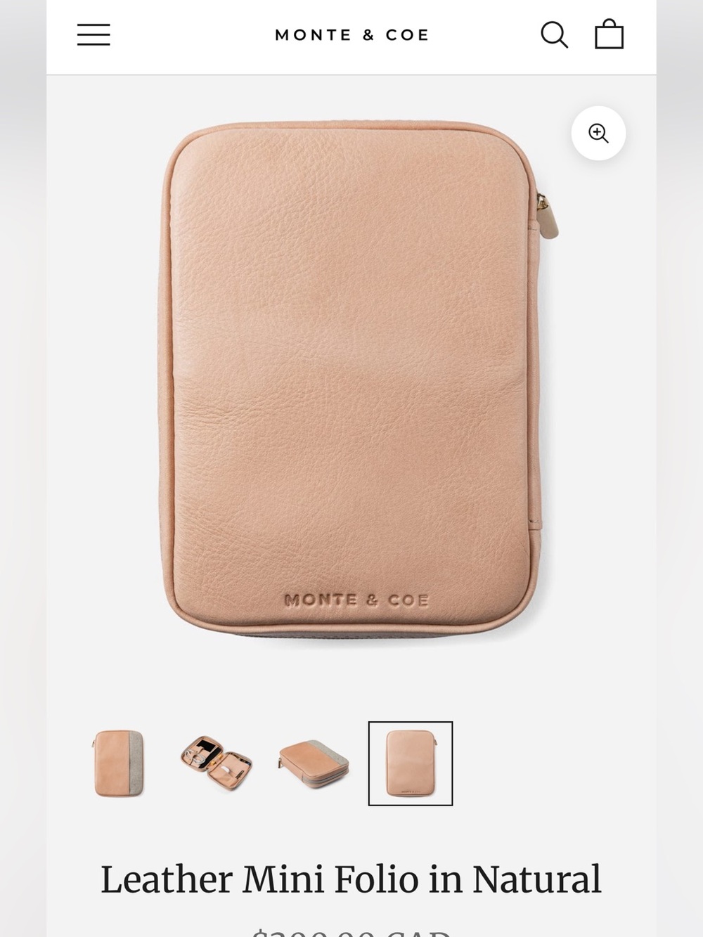 Monte & Coe Leather Mini Folio in Natural